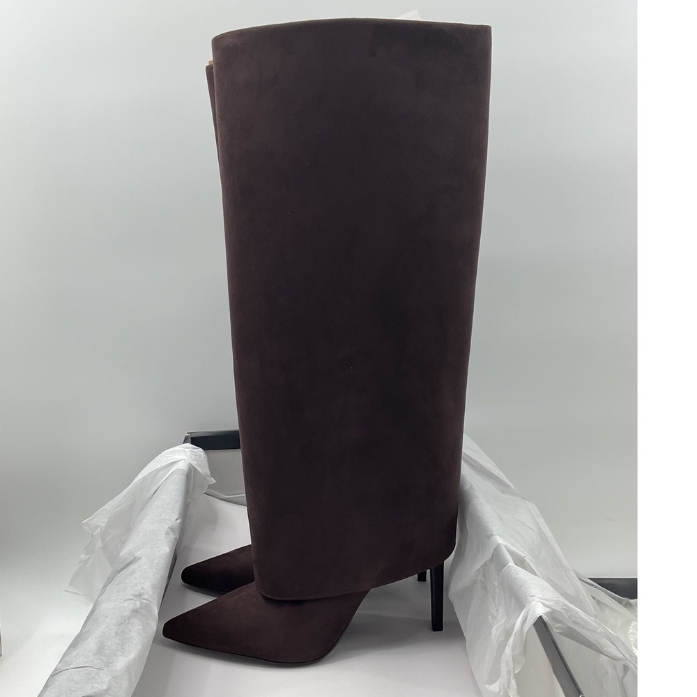 INC International Concepts Skylar Foldover Boots Brown Stiletto Pointed Toe 10M